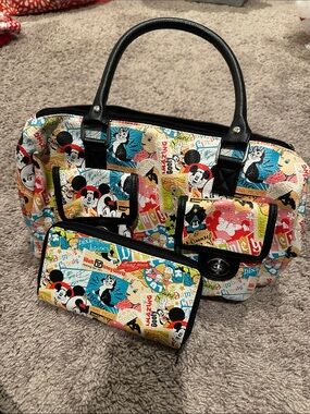 Disney Patterned Multi-Color Satchel Handbag with Matching Wallet